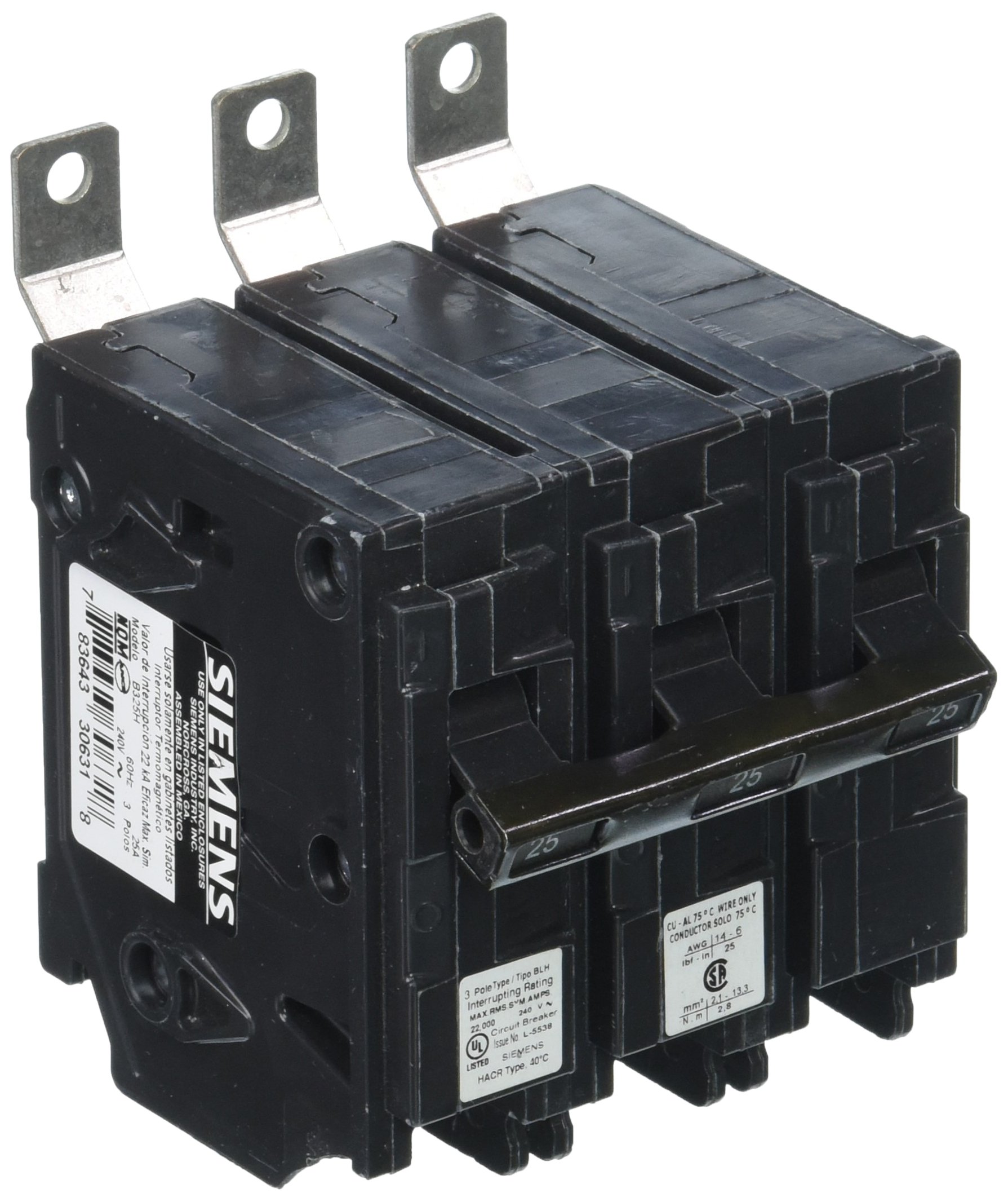 Siemens B325H 25-Amp Three Pole 240-Volt 22KAIC Bolt in Breaker